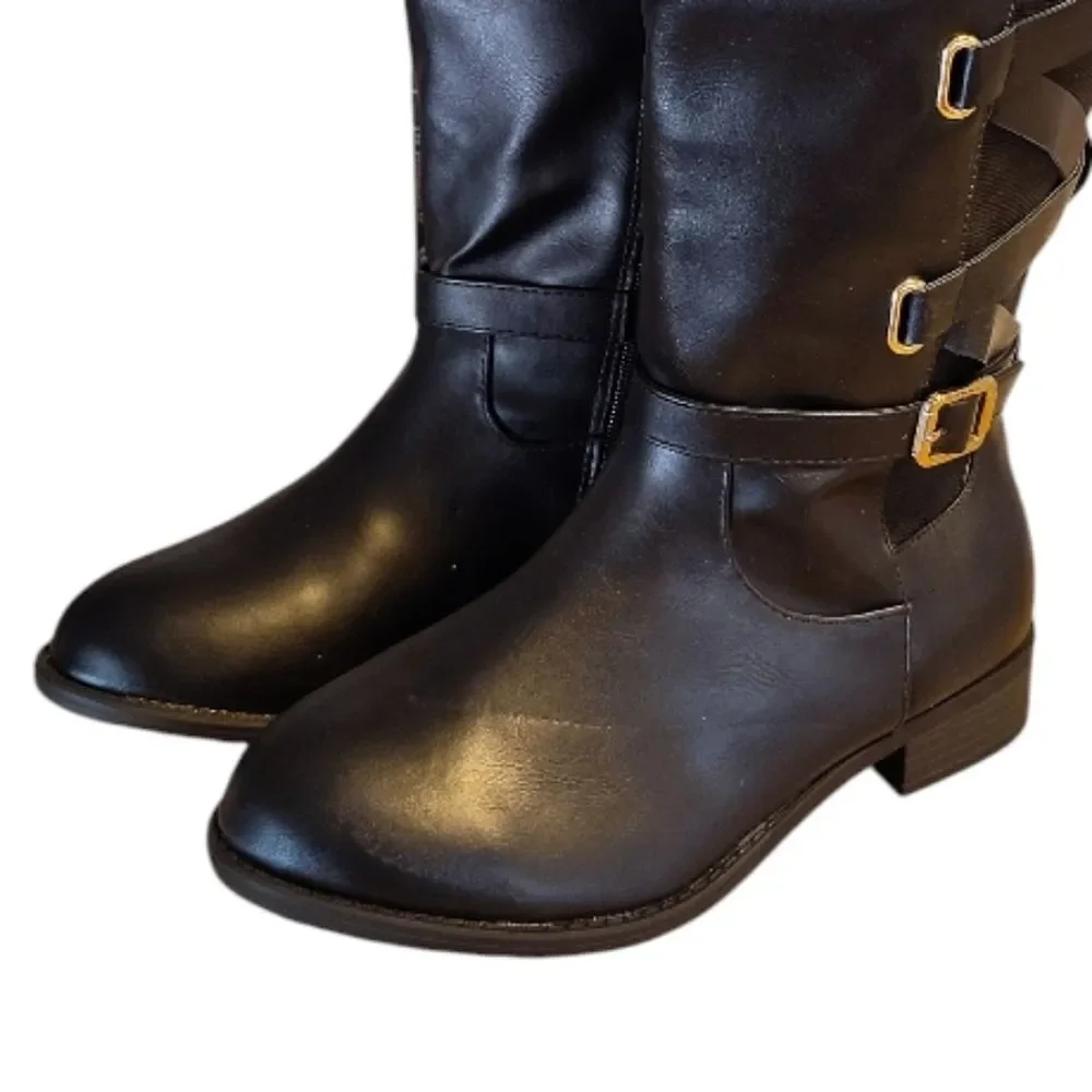 Thalia Sodi Veronika Black Knee High Wide Calf Boots 7WIDE NWOT Back Lace Up